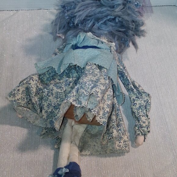 Handmade Blue hair shelf sitter Halloween fancy Witch primitive rustic doll - Picture 5 of 6